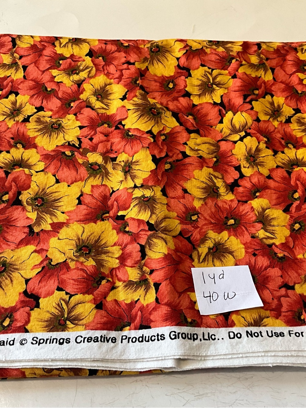Quilting Sewing Crafts Fabric Floral Daisies Orange Yellow Blue Cotton - Picture 3 of 6